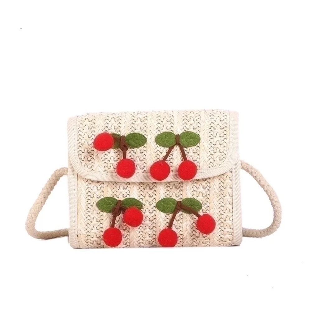 Chic Cream Cherry Embellished Women's Bag